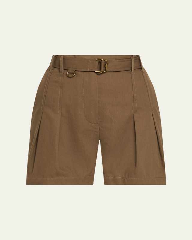 Double-Pleated Military Shorts With Belt